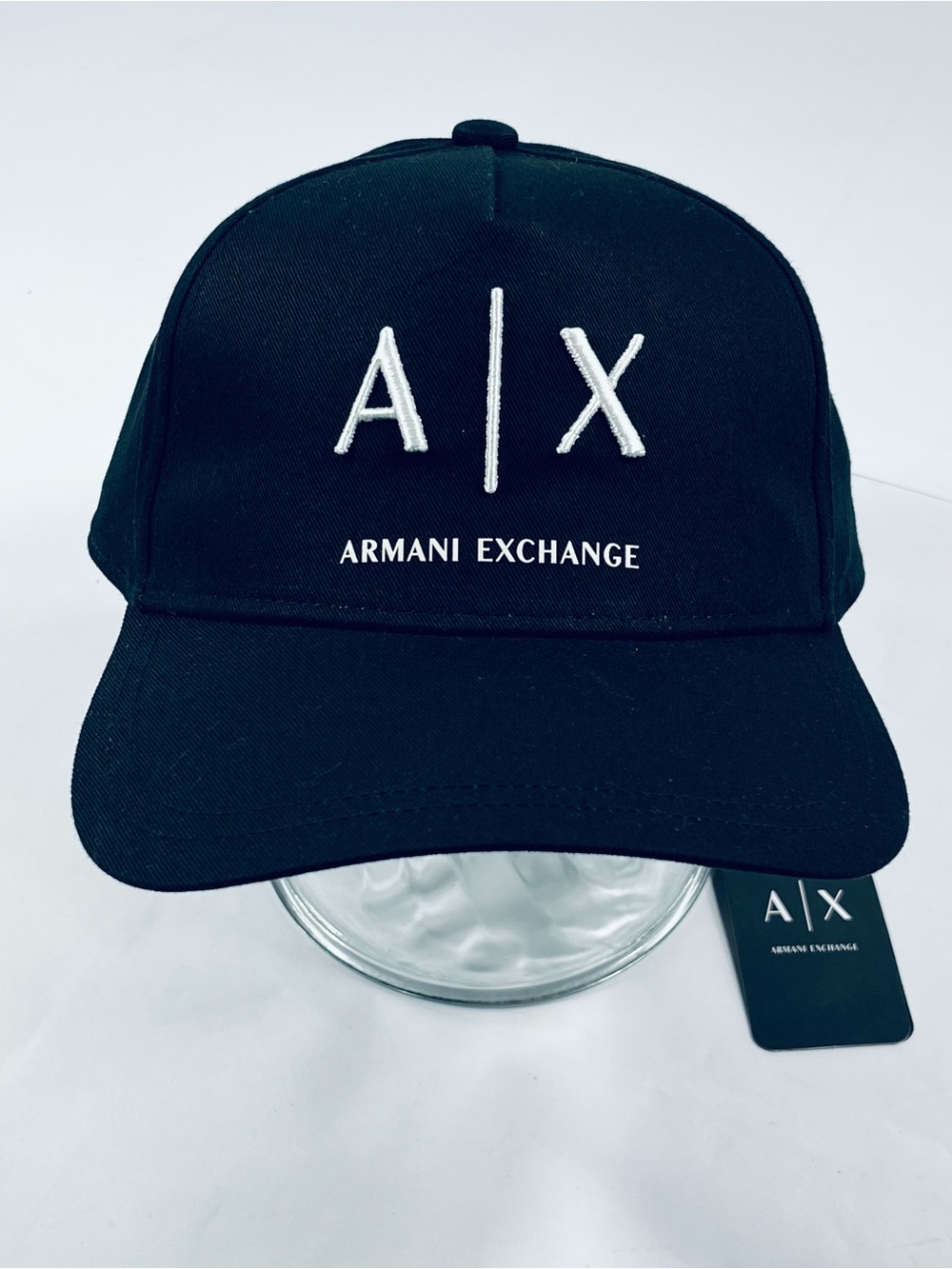 Armani Exchange Men’s Cappello Black Baseball Cap with White A|X Embroidery NEW